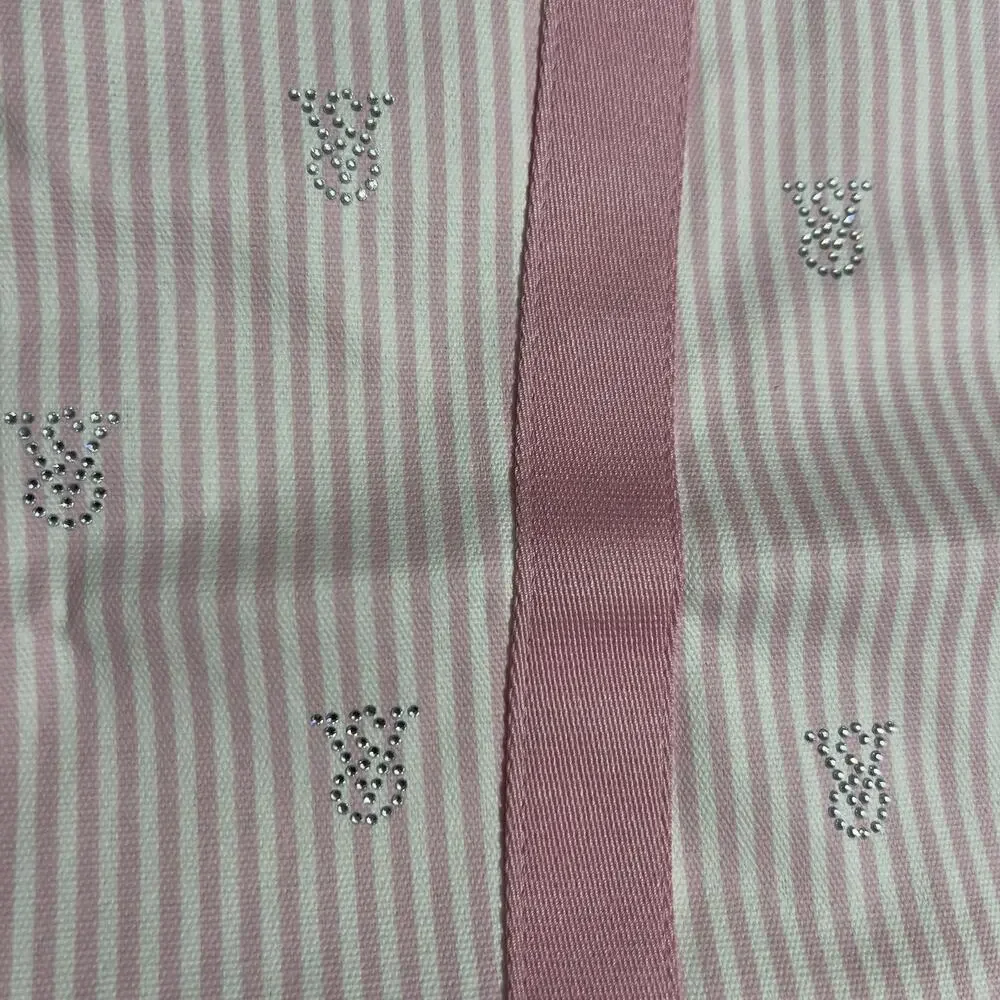 Victoria’s Secret Heritage Stripe Tote Bag Light Pink Glitter Logo Canvas NWT - Picture 4 of 5